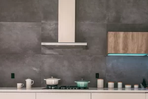 Grey Concrete Kitchen Backsplash