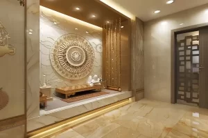 Glass Pooja Room with Backlit Panels