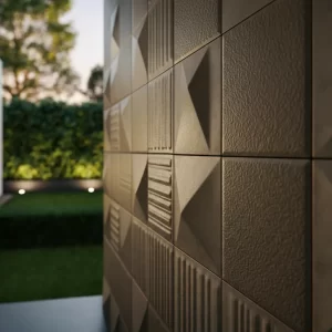 3D Textured Wall Tiles: Highlighting dynamic, sculptural patterns that play with light and shadow.
