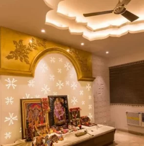 Pooja Room with Ceiling Lights