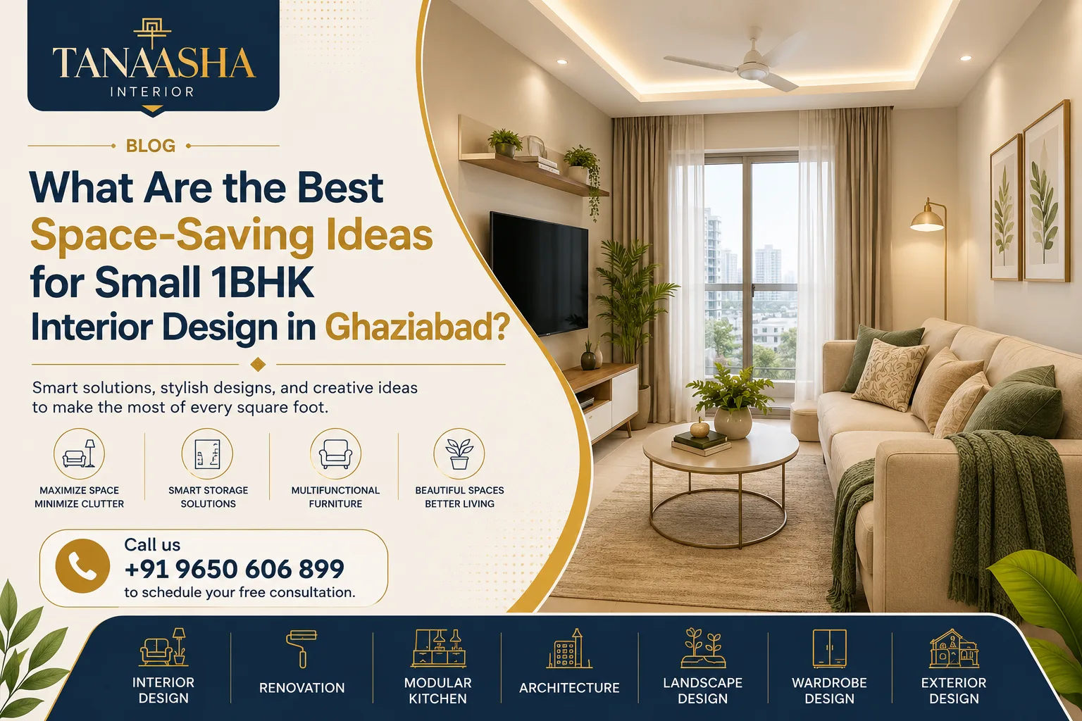 What Are the Best Space-Saving Ideas for Small 1BHK Interior Design in Ghaziabad?
